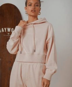 Afends THC Hemp Cropped Pull On Hood - Ash Pink