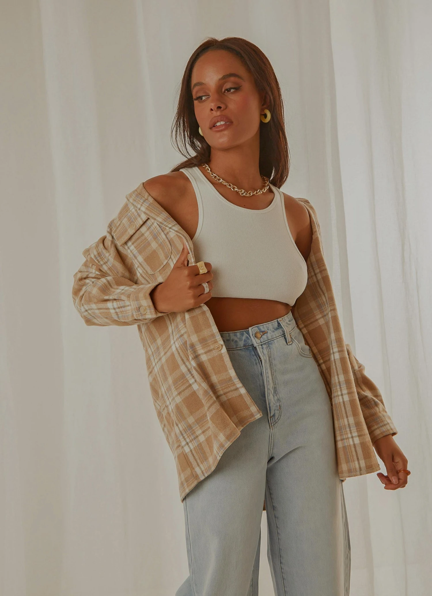 Peppermayo Exclusive New & Most Loved Day Trip Oversized Flannel Shirt - Beige Check 2 Peppermayo Exclusive New & Most Loved Day Trip Oversized Flannel Shirt - Beige Check
