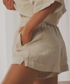Nude Lucy Nude Linen Lounge Short - Natural New Bottoms 8 Nude Lucy Nude Linen Lounge Short - Natural New Bottoms