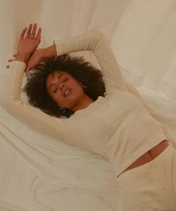 Nude Lucy Nude Ribbed Lounge LS Tee - Cream Marle New & Most Loved