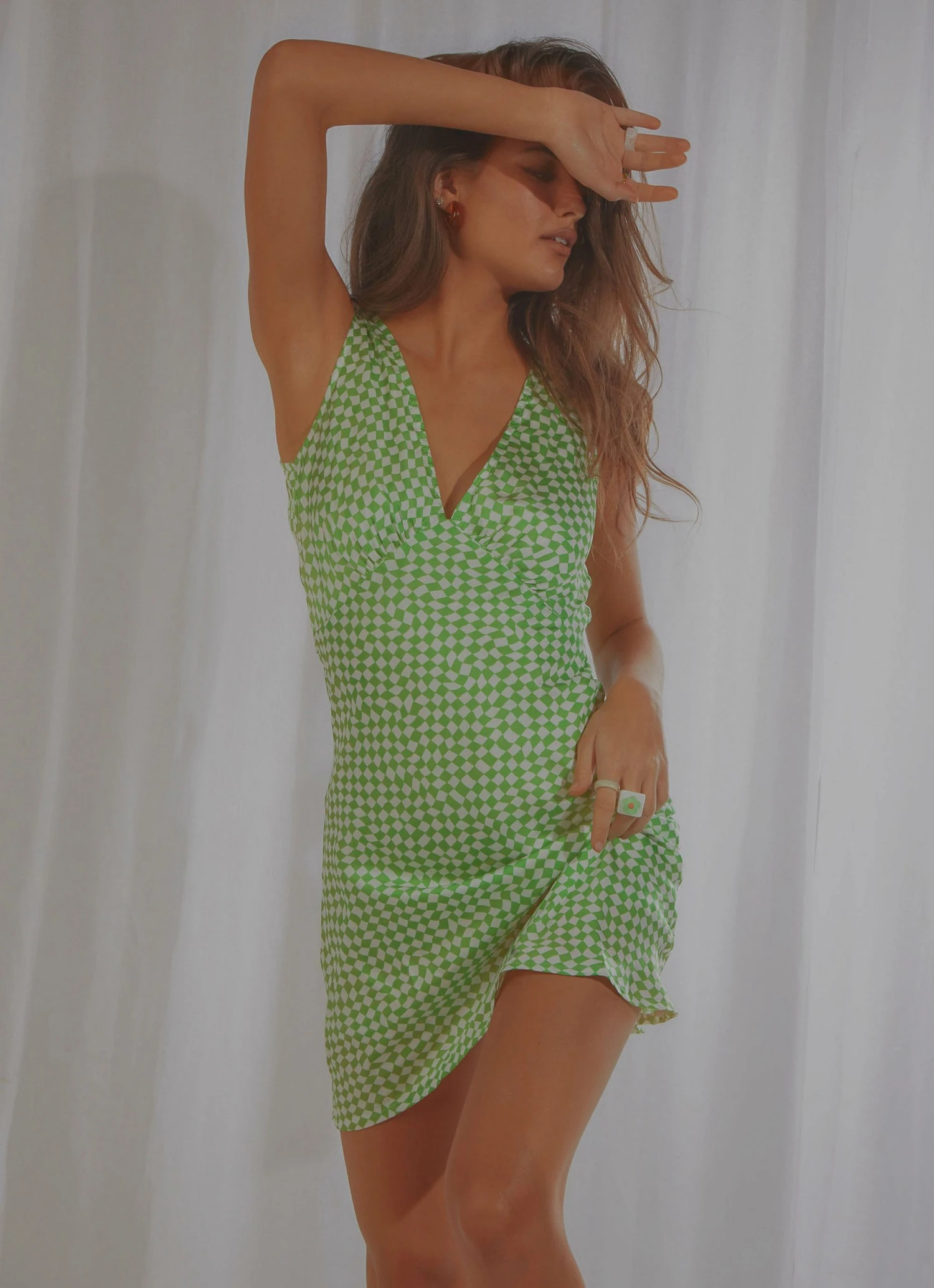 Peppermayo Exclusive Audrey Vintage Slip Dress - Lime Check Warp New & Most Loved 4 Peppermayo Exclusive Audrey Vintage Slip Dress - Lime Check Warp New & Most Loved