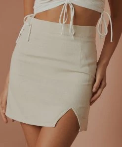 Peppermayo Exclusive The Avenue Linen Mini Skirt - Oatmeal
