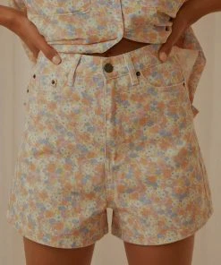 Cools Club Jean Short - Peach Floral New & Most Loved 9 Cools Club Jean Short - Peach Floral New & Most Loved