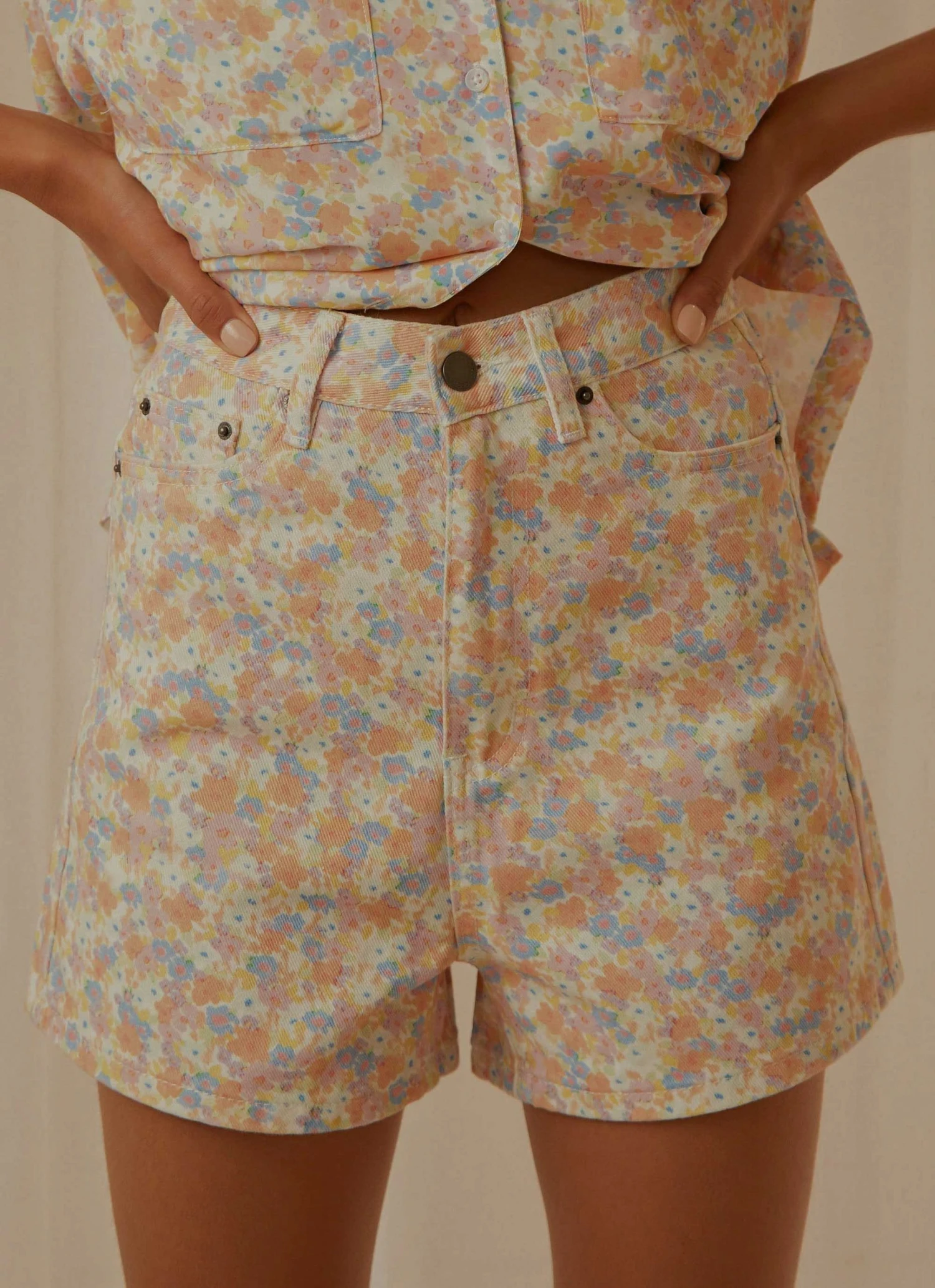 Cools Club Jean Short - Peach Floral New & Most Loved 4 Cools Club Jean Short - Peach Floral New & Most Loved