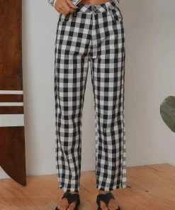 Afends New & Most Loved Gingham Twill Shelby Wide Leg Pant - Black/ White