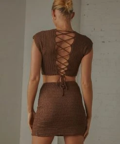 Peppermayo Exclusive New & Most Loved Love Like This Crochet Crop - Choc Brown