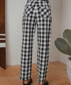 Afends New & Most Loved Gingham Twill Shelby Wide Leg Pant - Black/ White