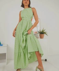 Peppermayo Exclusive New & Most Loved Sariska Maxi Dress - Green Gingham