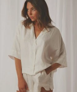 Nude Lucy Nude Linen Lounge Shirt - White New Tops 15 Nude Lucy Nude Linen Lounge Shirt - White New Tops