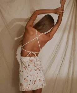 Peppermayo Exclusive Eastern Coastlines Linen Halter Mini Dress- Safari