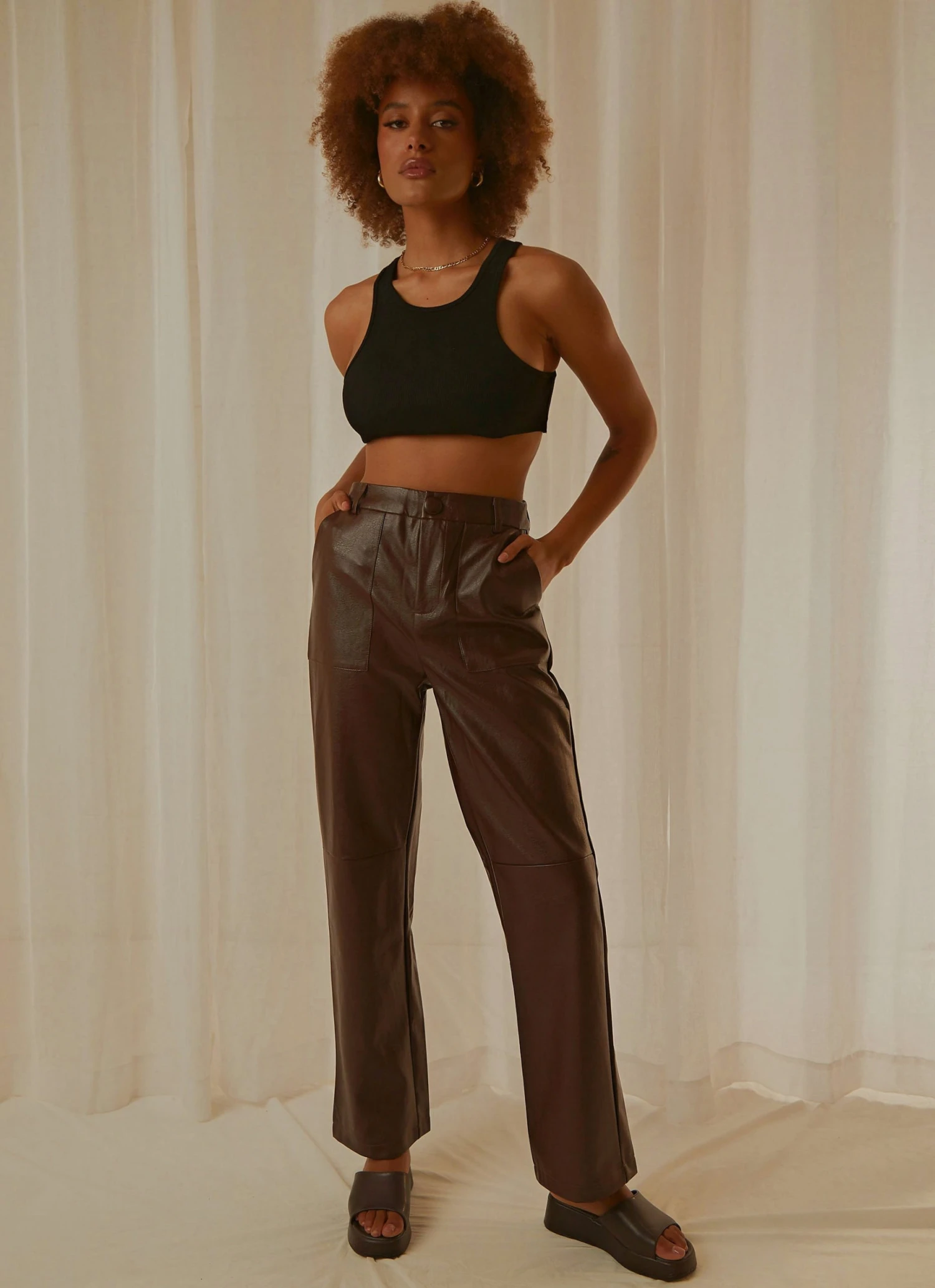 4th & Reckless Wilcox Trouser - Truffle PU 2 4th & Reckless Wilcox Trouser - Truffle PU