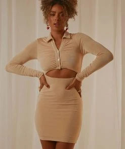 Peppermayo Elena Long Sleeve Mini Dress - Beige 7 Peppermayo Elena Long Sleeve Mini Dress - Beige