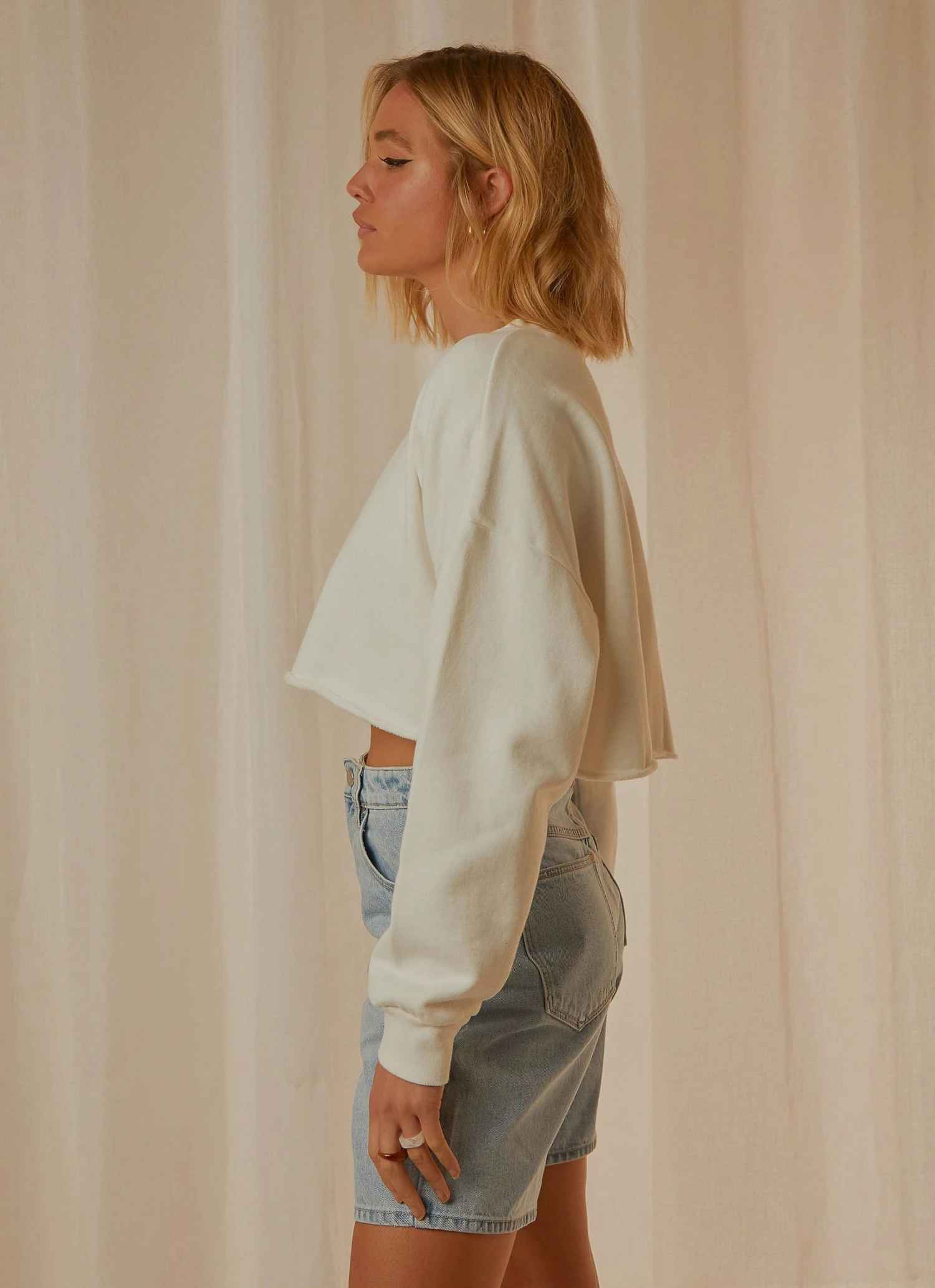 Abrand A Cropped Oversized Sweater - White Sand 4 Abrand A Cropped Oversized Sweater - White Sand