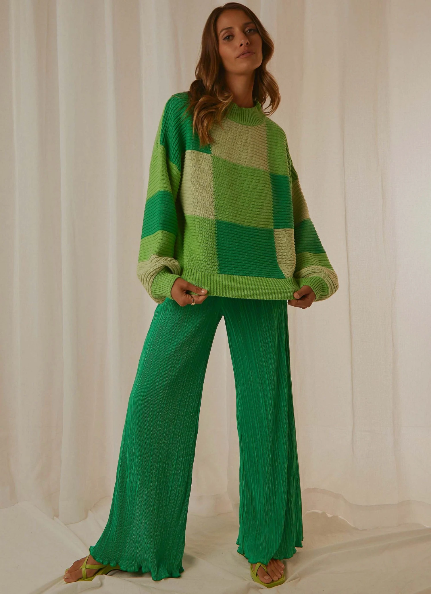 Peppermayo Exclusive Tulum Nights Knit Jumper - Green Patchwork New & Most Loved 2 Peppermayo Exclusive Tulum Nights Knit Jumper - Green Patchwork New & Most Loved