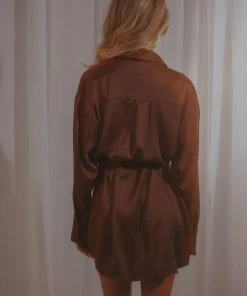 Peppermayo Exclusive Faye Mini Shirt Dress - Choc Brown