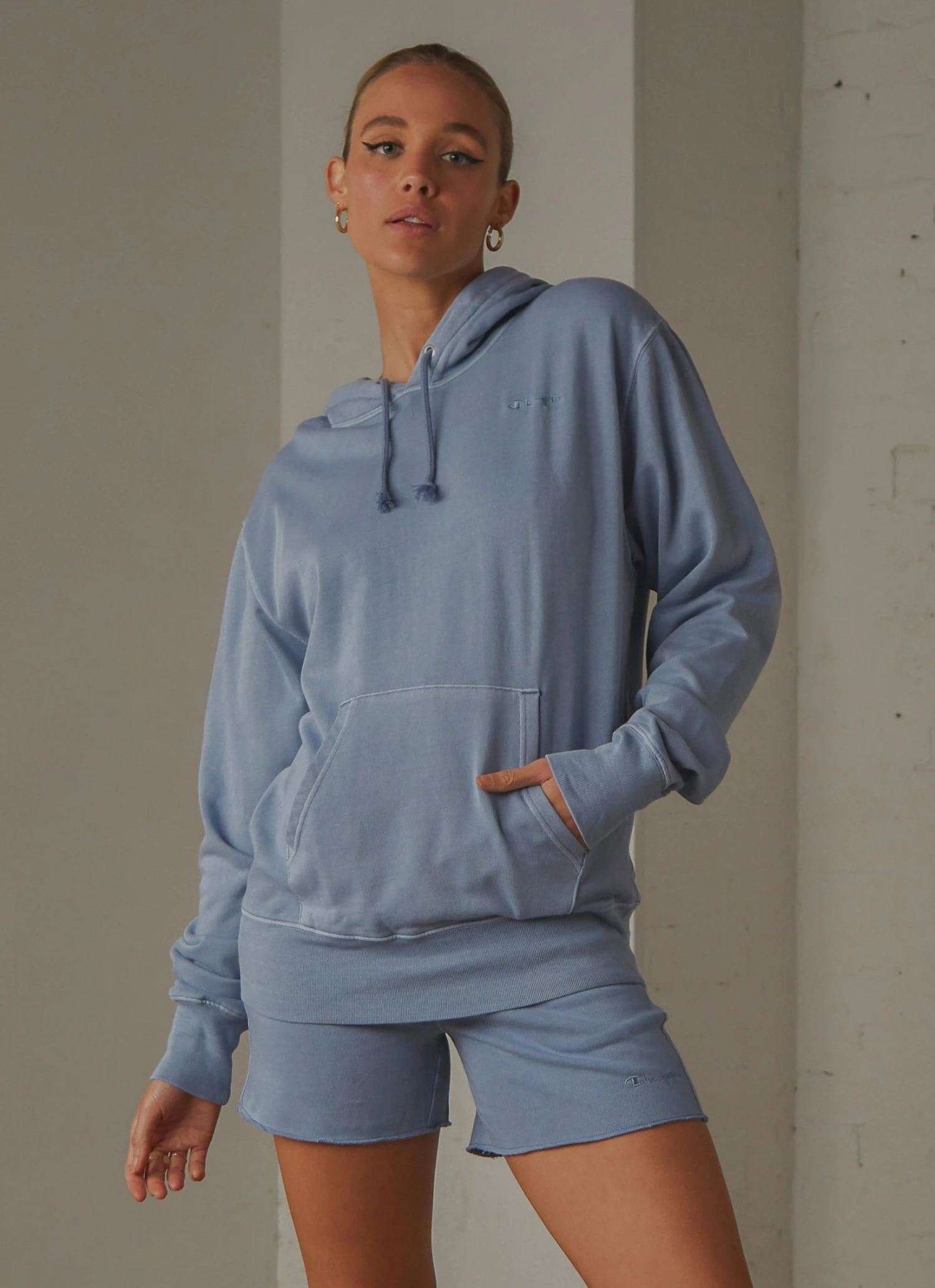 Champion Vintage Dye Boyfriend Hoodie - Wildflower Blue 3 Champion Vintage Dye Boyfriend Hoodie - Wildflower Blue