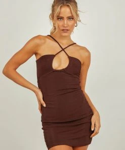 Peppermayo Exclusive Golden Girl Mini Dress - Choc Brown New & Most Loved