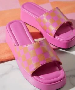 Cult Avenue New & Most Loved Cindy Mule - Pink And Orange Checkerboard
