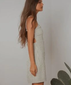 Peppermayo Daisies Gingham Mini Dress - Green New & Most Loved