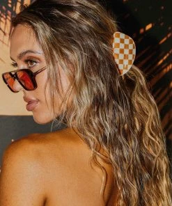 Peppermayo Saturday Style Hair Clip - Orange Check New & Most Loved