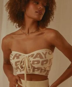 Peppermayo Exclusive Our Village Knit Crop - Latte Logo New & Most Loved