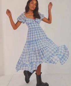 Peppermayo New Dresses Blissful Midi Dress - Blue Check