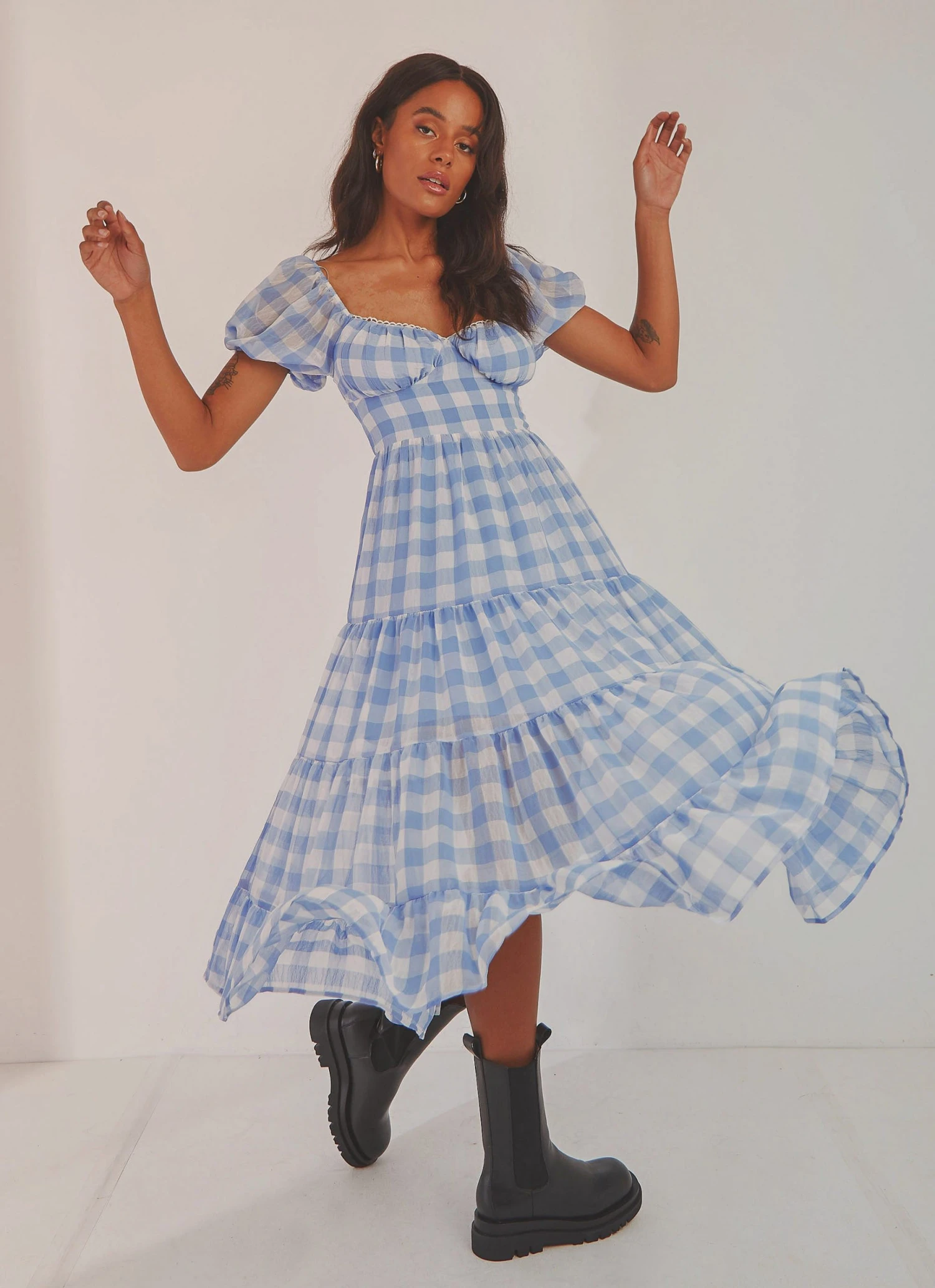 Peppermayo New Dresses Blissful Midi Dress - Blue Check 2 Peppermayo New Dresses Blissful Midi Dress - Blue Check