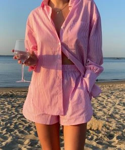 Peppermayo Exclusive New & Most Loved Wanderer Oversized Shirt - Pink & White Stripe
