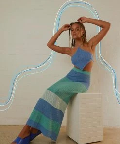 Peppermayo Exclusive Sand Dunes Crochet Maxi Skirt - Azure Stripe