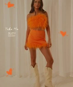 Peppermayo Exclusive The Night Is Ours Feather Crop Top - Tangerine New & Most Loved