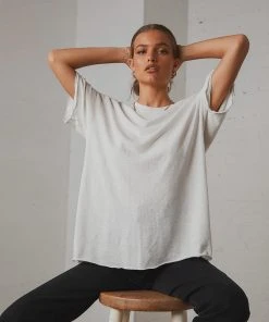 Afends Slay Hemp Oversized Tee - Off White New Tops