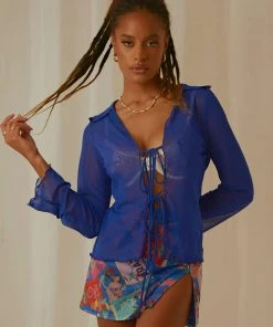 Peppermayo Exclusive Parisian Balcony Tie Top - Cobalt -Pre-Order