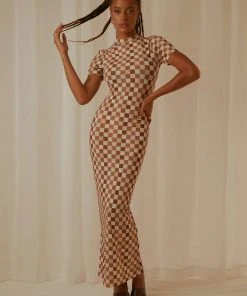 Peppermayo Exclusive New & Most Loved Into The City Mesh Maxi Dress - Cocoa