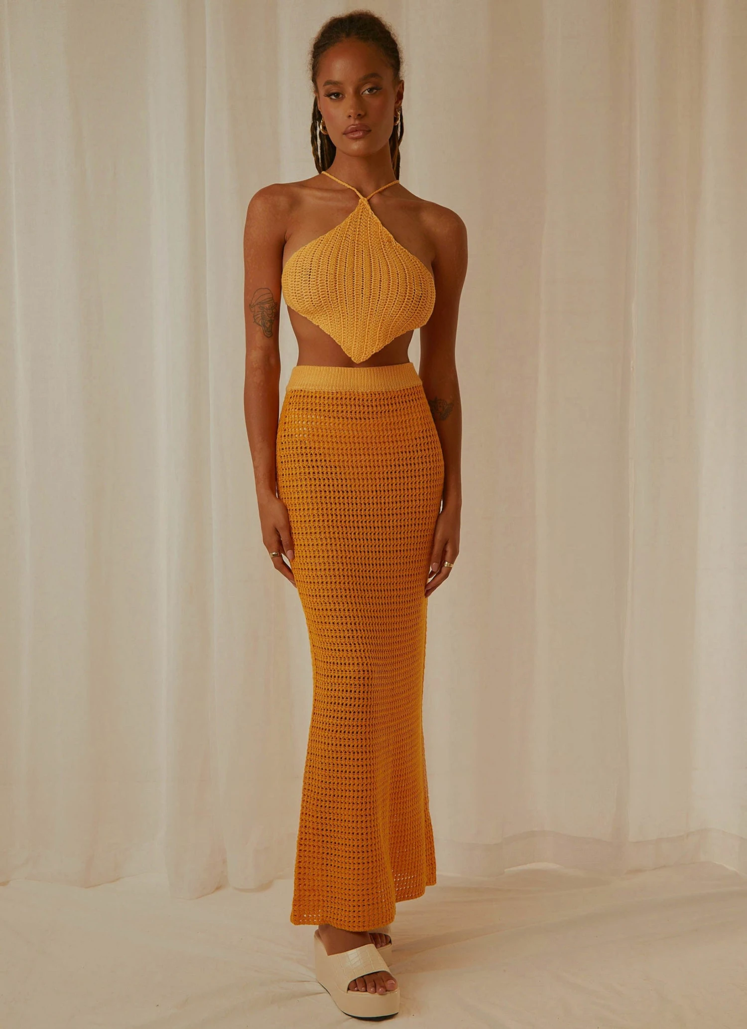 Peppermayo Exclusive New & Most Loved Aloha Shores Crochet Maxi Skirt - Mango 3 Peppermayo Exclusive New & Most Loved Aloha Shores Crochet Maxi Skirt - Mango