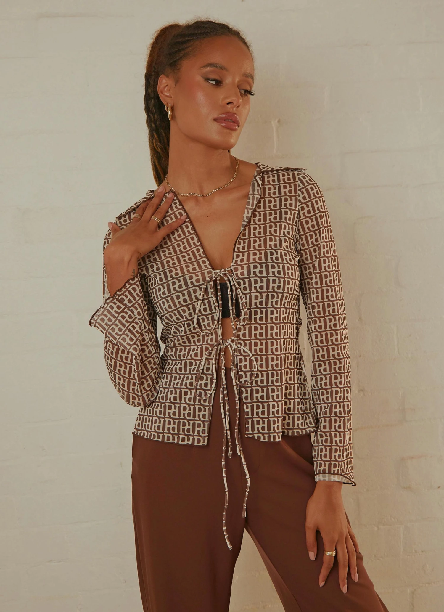 Peppermayo Exclusive New & Most Loved Parisian Balcony Tie Top - Choc Logomania 3 Peppermayo Exclusive New & Most Loved Parisian Balcony Tie Top - Choc Logomania