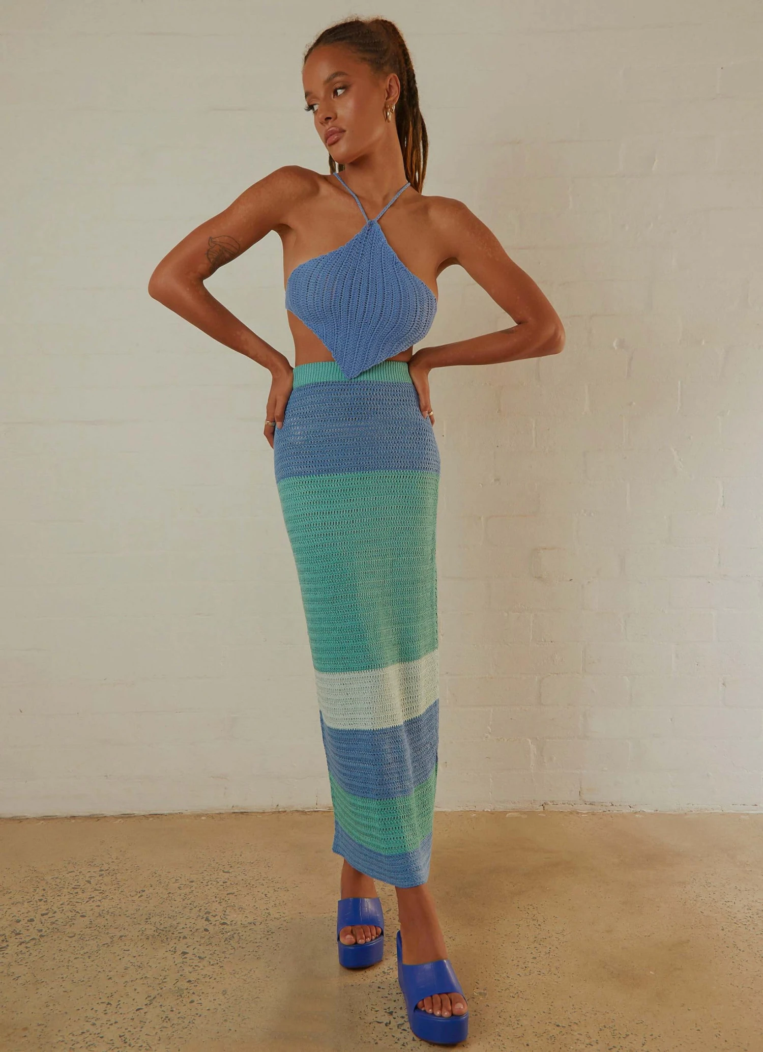 Peppermayo Exclusive Sand Dunes Crochet Maxi Skirt - Azure Stripe 3 Peppermayo Exclusive Sand Dunes Crochet Maxi Skirt - Azure Stripe