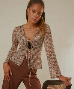 Peppermayo Exclusive New & Most Loved Parisian Balcony Tie Top - Choc Logomania