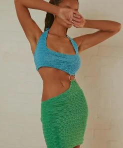 Peppermayo Exclusive New & Most Loved Jet Set Crochet Mini Dress - Blue Lagoon
