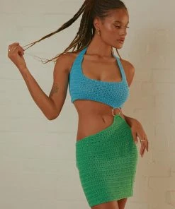 Peppermayo Exclusive New & Most Loved Jet Set Crochet Mini Dress - Blue Lagoon