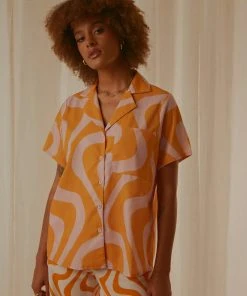 Peppermayo Exclusive Feels Like Sunday Shirt - Orange Wave New & Most Loved