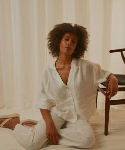 Peppermayo Sales 37 Nude Lucy Nude Linen Lounge Shirt - White New Tops