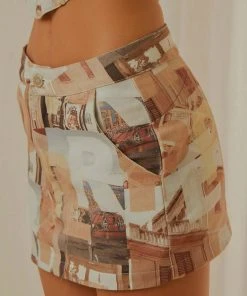 Peppermayo Exclusive On The Edge Mini Skirt - Neutral Film Graphic New & Most Loved