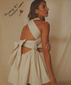 Peppermayo Exclusive New & Most Loved European Towns Linen Mini Dress - Oatmeal