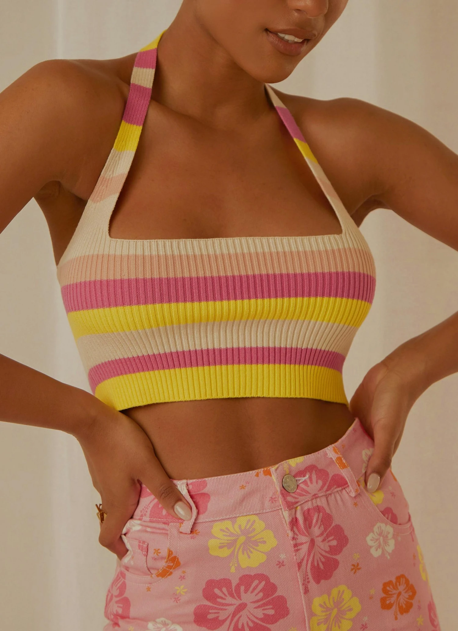 Peppermayo Exclusive Jagger Knit Crop - Sherbert Stripe 1 Peppermayo Exclusive Jagger Knit Crop - Sherbert Stripe