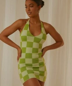Peppermayo Exclusive New & Most Loved The Groove Knit Halter Dress - Lime Checkers 7 Peppermayo Exclusive New & Most Loved The Groove Knit Halter Dress - Lime Checkers