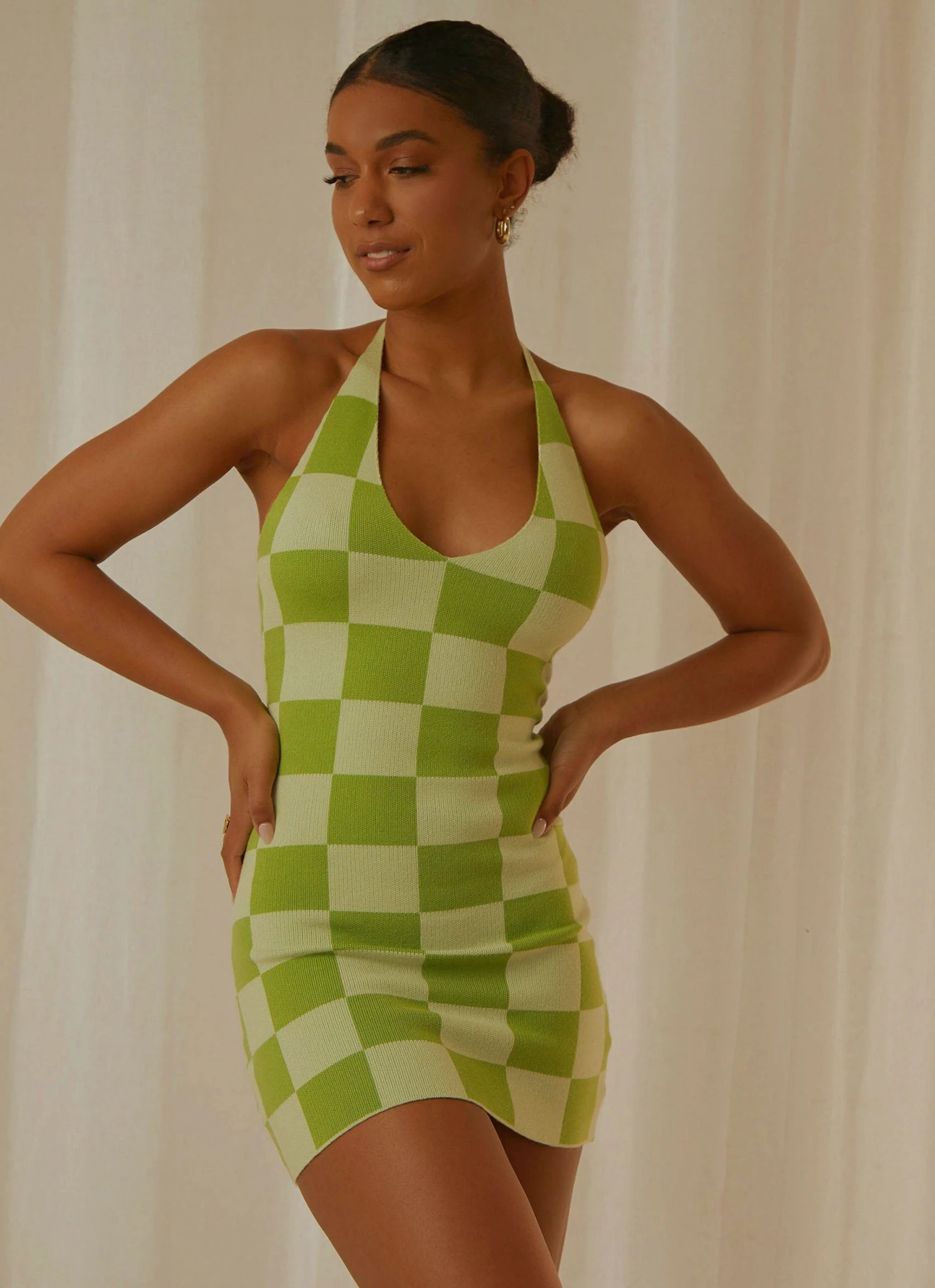 Peppermayo Exclusive New & Most Loved The Groove Knit Halter Dress - Lime Checkers 3 Peppermayo Exclusive New & Most Loved The Groove Knit Halter Dress - Lime Checkers