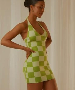 Peppermayo Exclusive New & Most Loved The Groove Knit Halter Dress - Lime Checkers 8 Peppermayo Exclusive New & Most Loved The Groove Knit Halter Dress - Lime Checkers