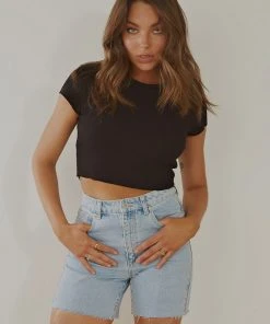 Nude Lucy Cameron Basic Waffle Tee - Black New & Most Loved