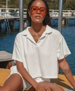 Peppermayo Exclusive Provence Collared Terry Top - White New & Most Loved