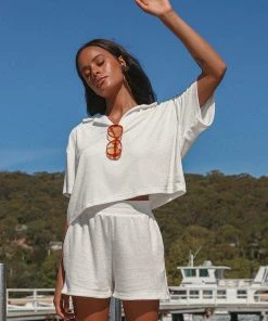 Peppermayo Exclusive Provence Collared Terry Top - White New & Most Loved